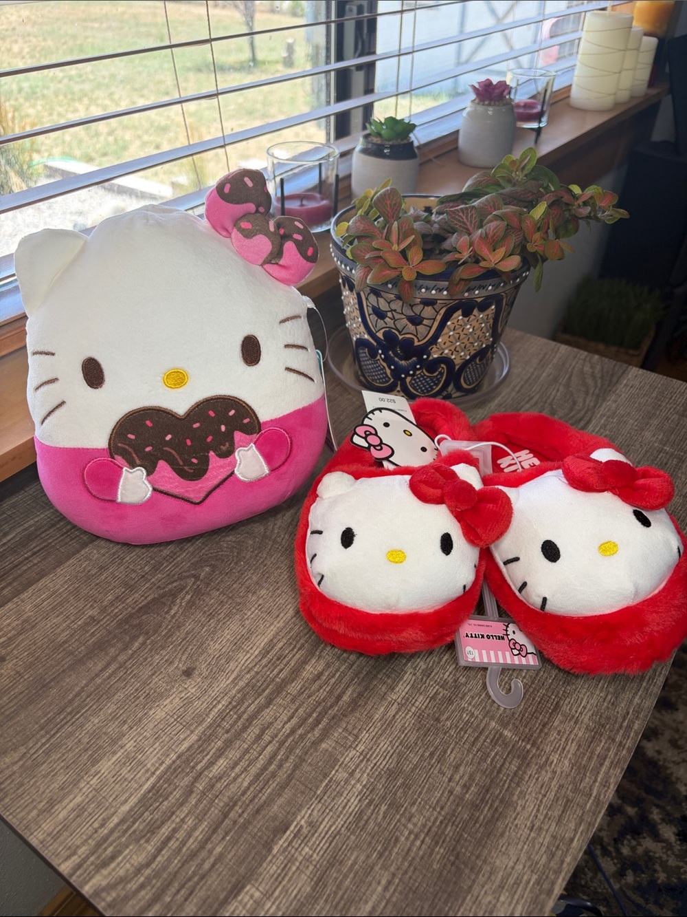 Hello Kitty Plush Squishmallow and Red Kids Slippers